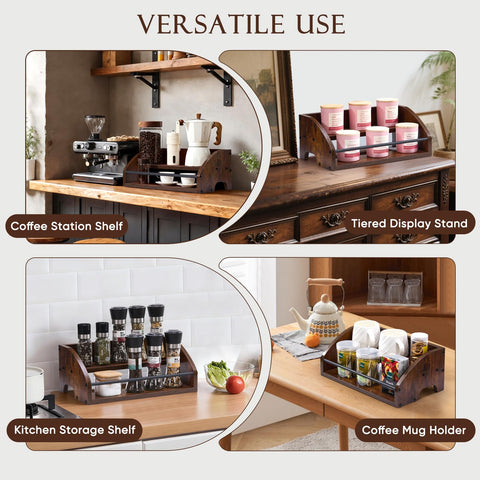 ICOHOT wooden bar shelf doubles as a spice rack for organized storage.