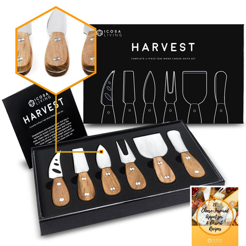 ICOSA Living Harvest cheese knives collection with full tang blades for durable, precise slicing.