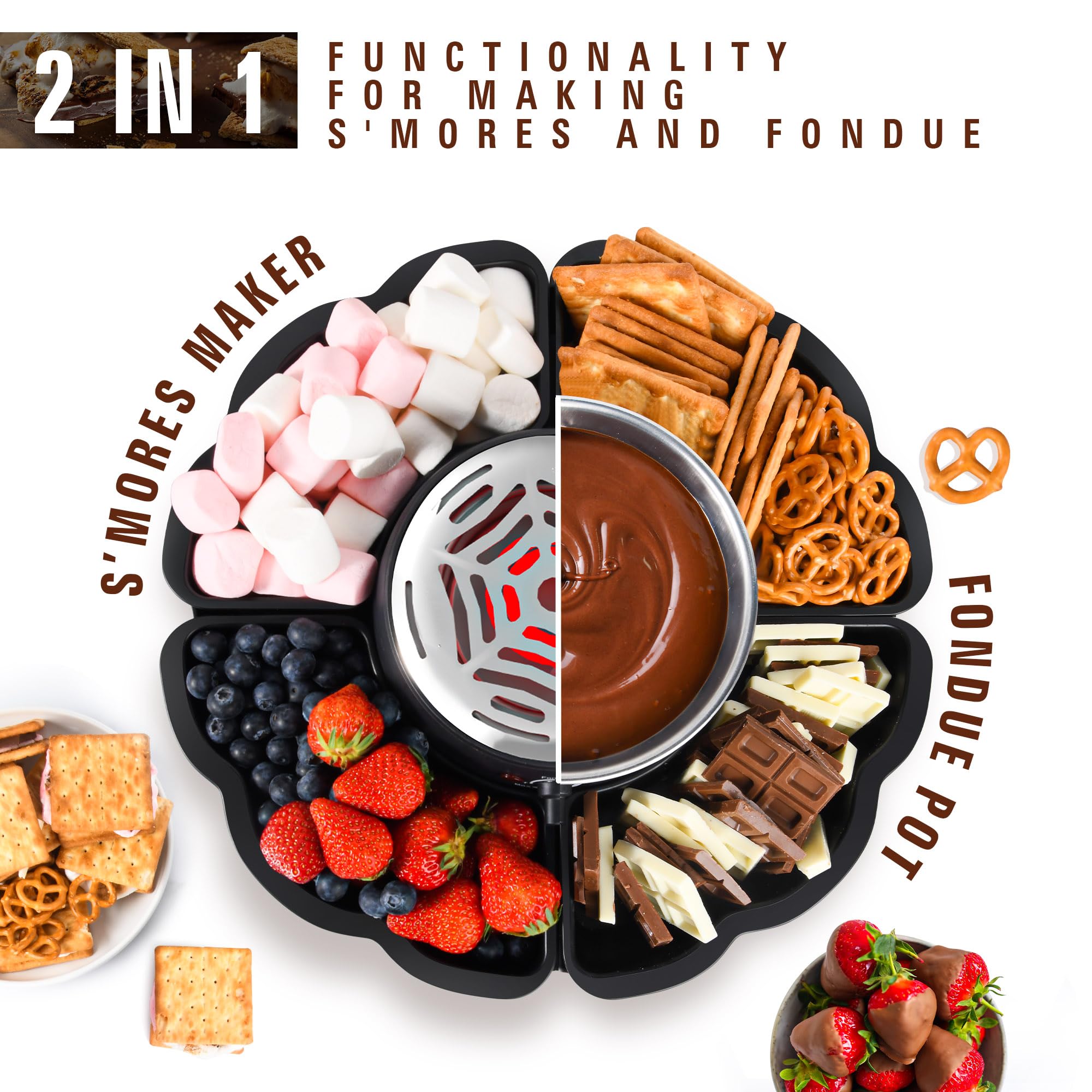 ICRINA fondue bowl with melting chocolate for dipping fruits