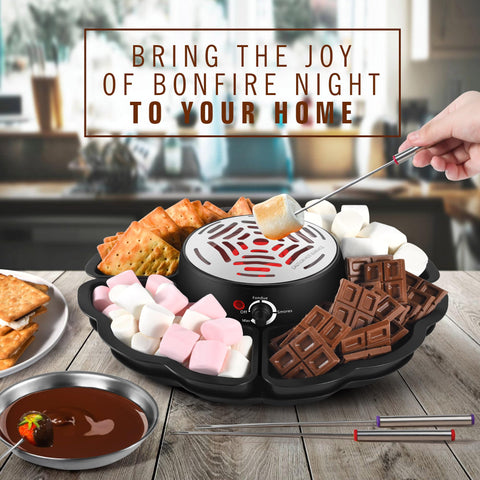 Heated bowl keeps chocolate or cheese warm during dipping