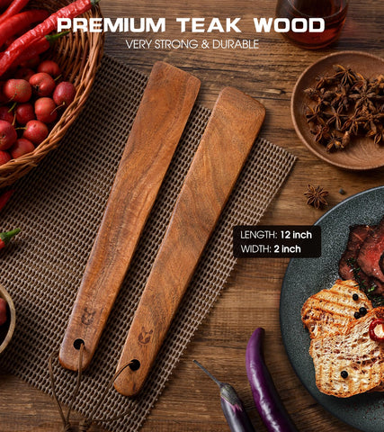 ICSTI teak spatula ideal for flipping eggs and turning foods.