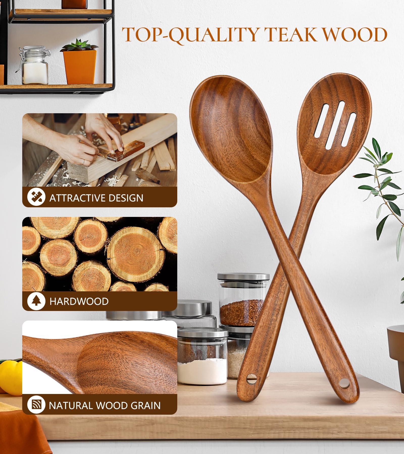 ICSTI teak slotted spoon draining water from vegetables