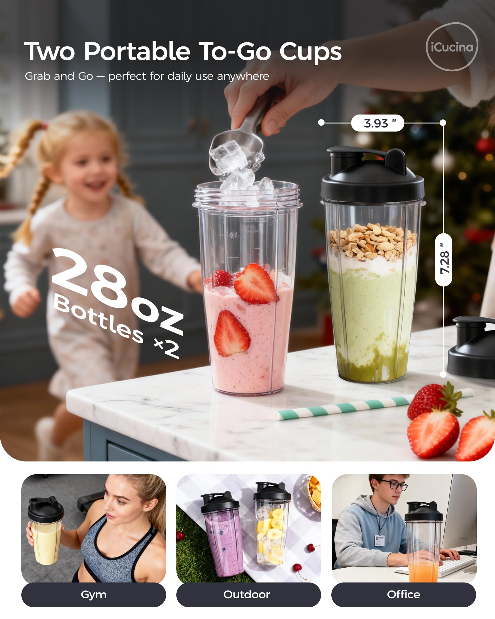 ICUCINA portable cups with lids for on-the-go drinks