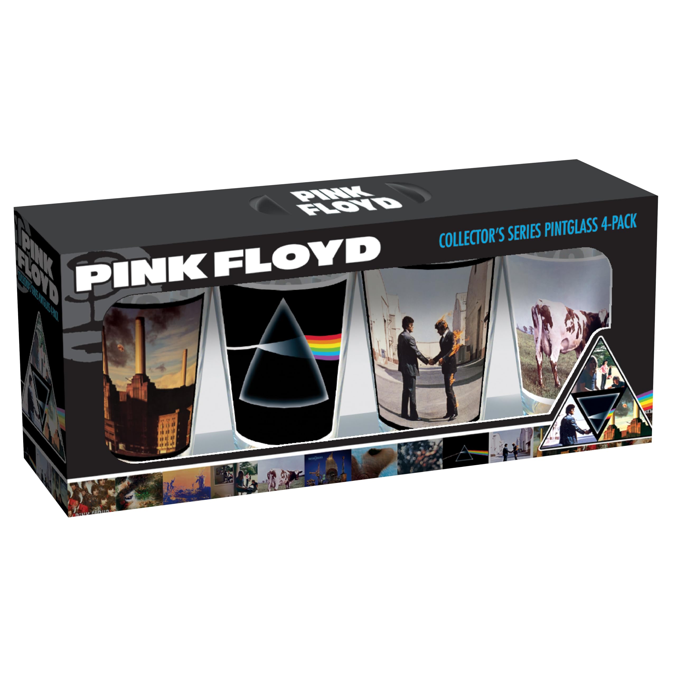 ICUP Pink Floyd album covers pint glass set featuring four iconic designs for collectors.