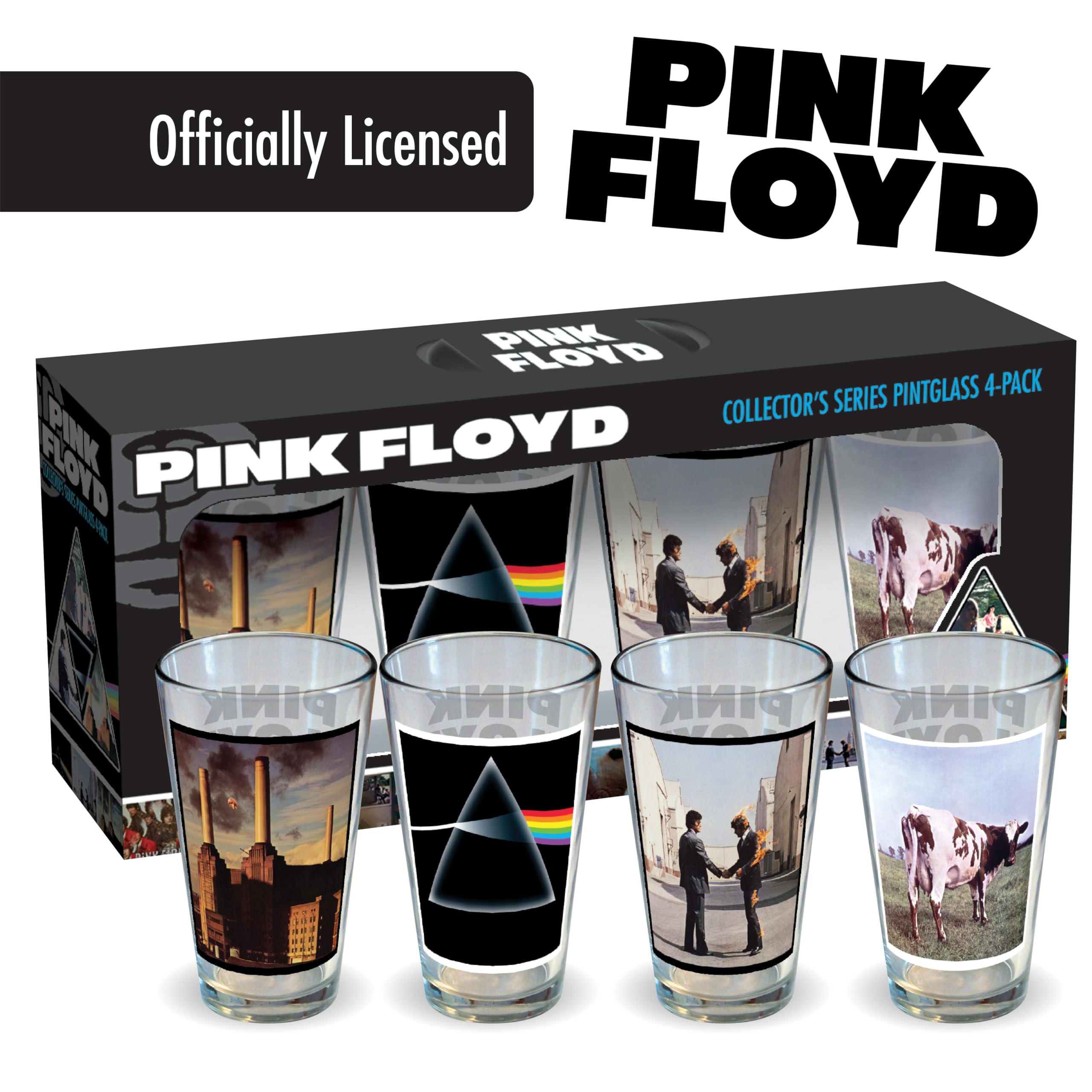 ICUP Pink Floyd glass set on a shelf, ready for gifting to fans.