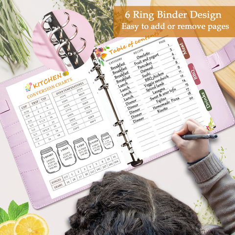 IdeaMarlle Recipe Book includes kitchen conversion chart for quick measurements.