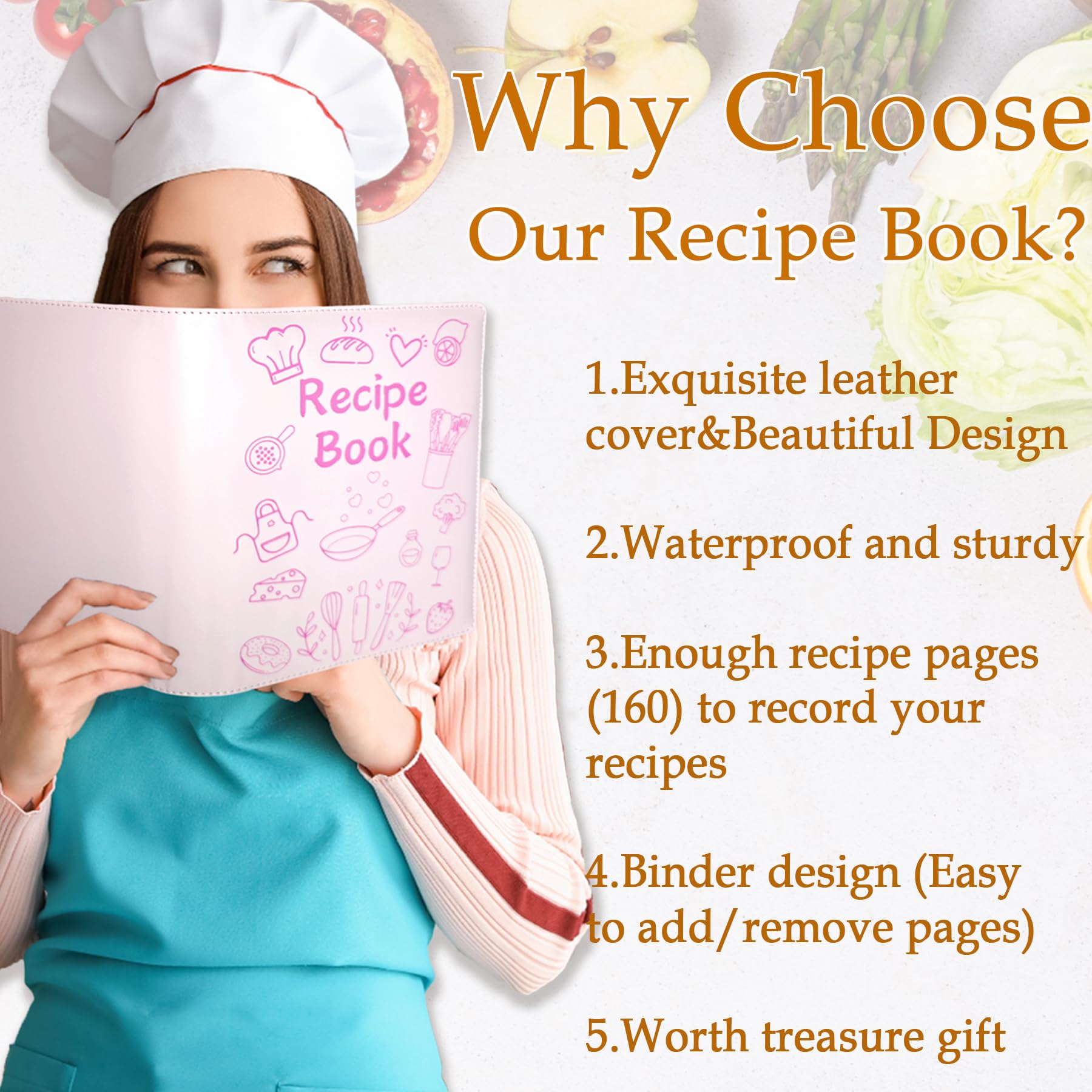 IdeaMarlle Recipe Book spacious writing areas support detailed recipe notes.
