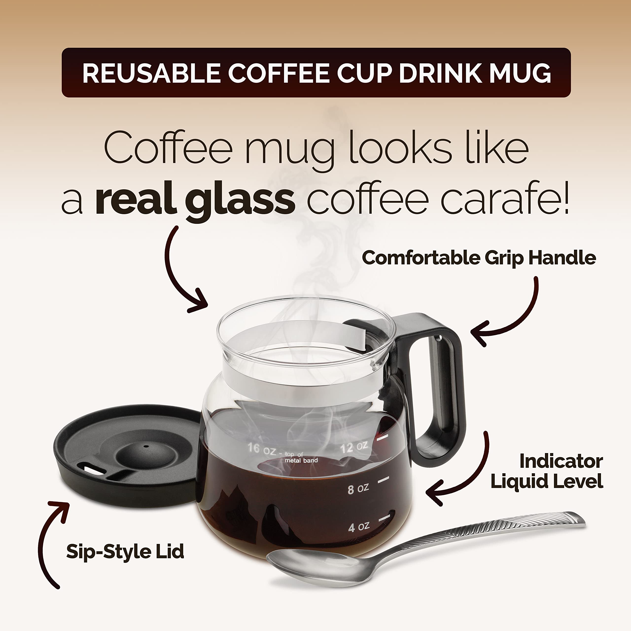 Ideas In Life coffee pot mug with sip lid shown for on-the-go sipping
