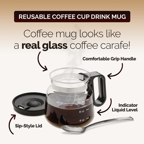Ideas In Life coffee pot mug with sip lid shown for on-the-go sipping