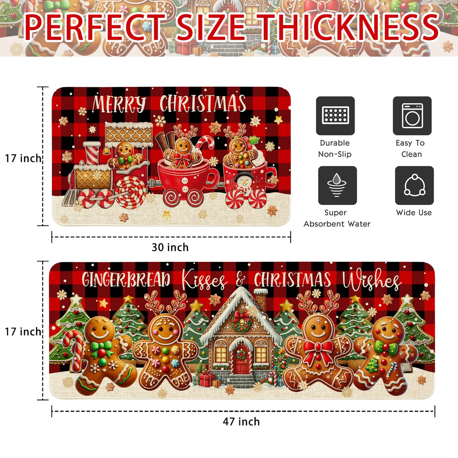 Ideasonna gingerbread kitchen mat close-up showing microfiber texture