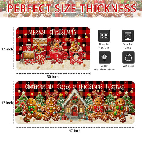 Ideasonna gingerbread kitchen mat close-up showing microfiber texture