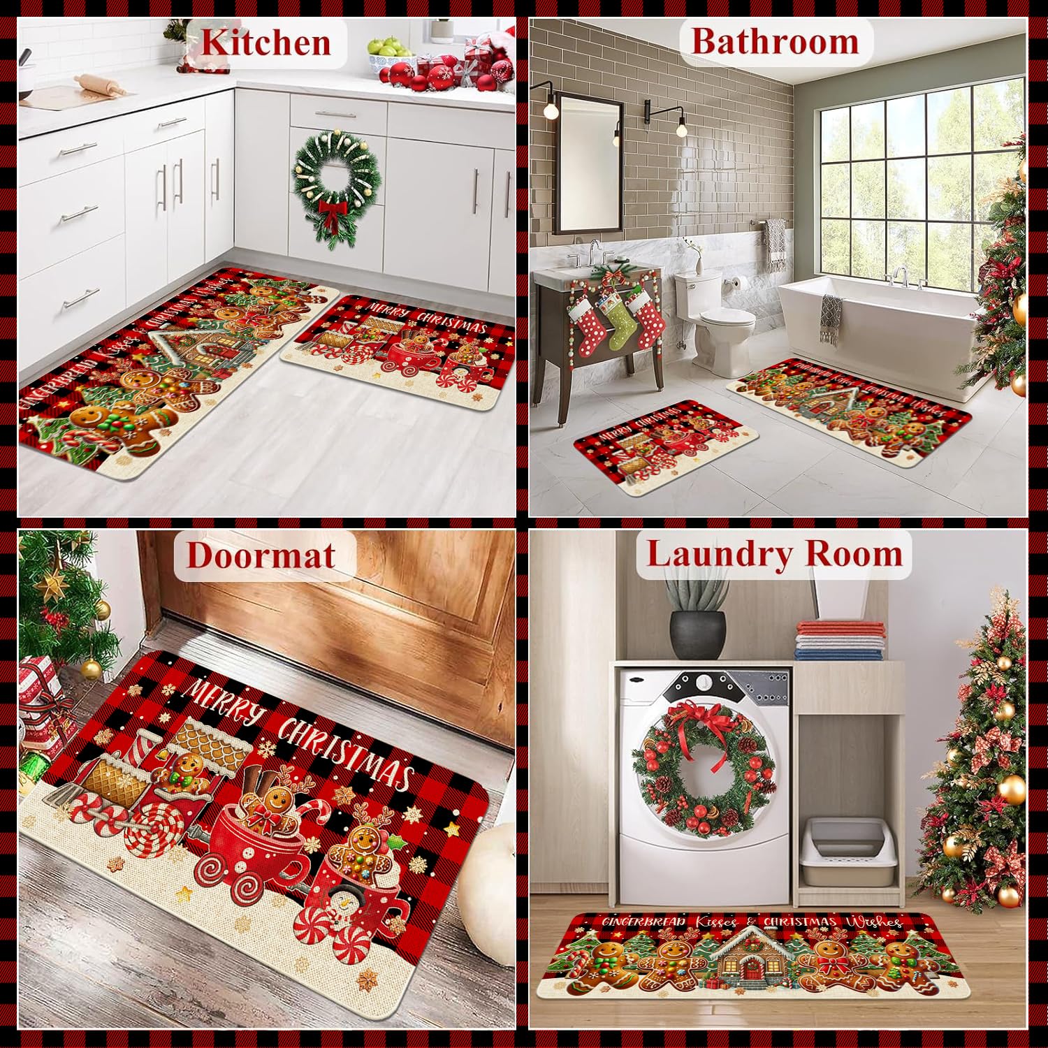 Ideasonna washable Christmas kitchen mat drying after washing