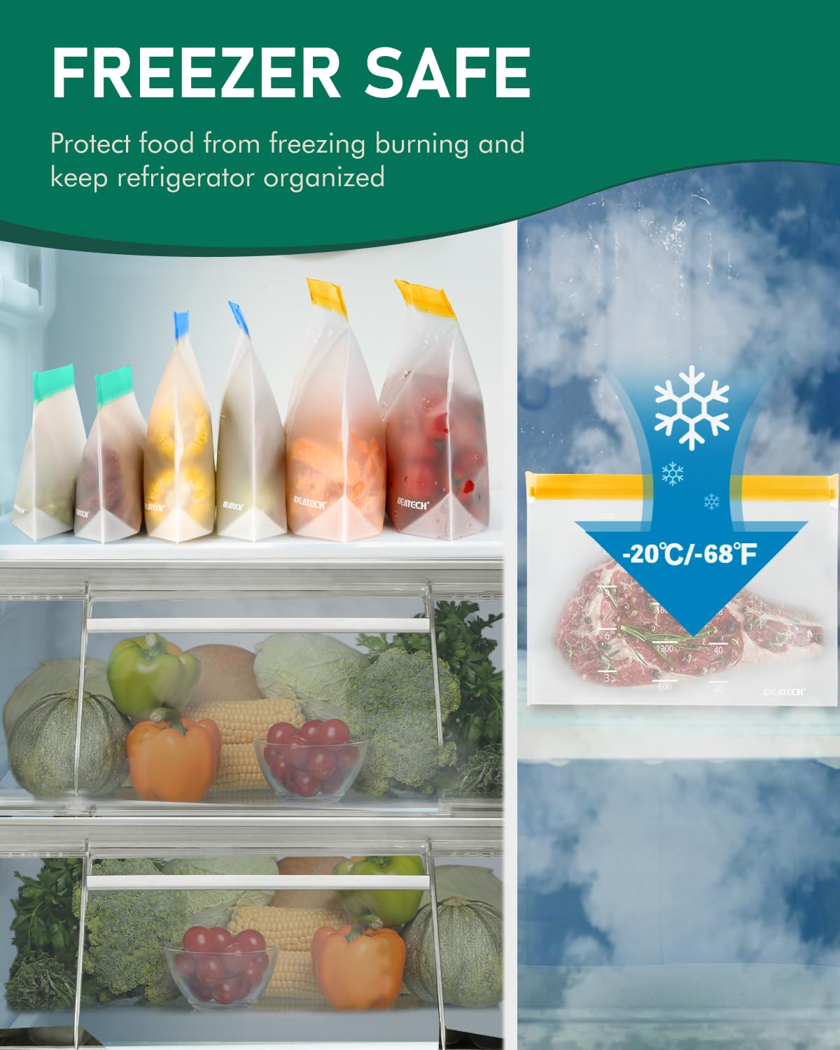 IDEATECH PEVA BPA-free material keeps foods safe and clean