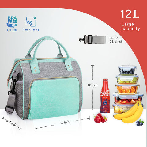 IDEATECH large lunch bag teal interior insulation promotes temperature control with spillproof lining