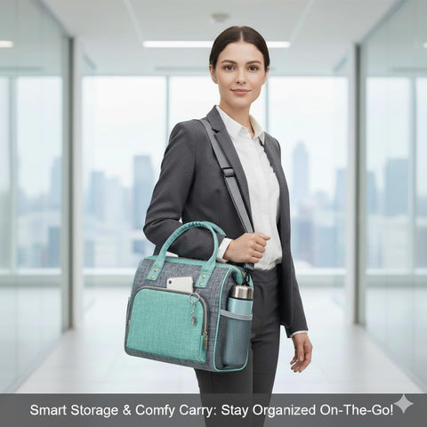 IDEATECH large lunch bag teal wide-opening view highlighting easy packing and retrieval