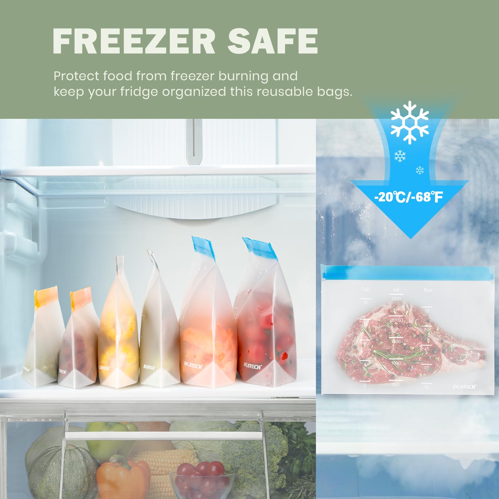 IDEATECH PEVA material bag; BPA-free eco storage solution.
