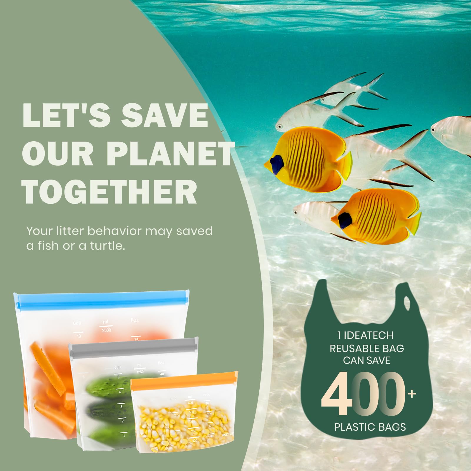 IDEATECH reusable bags; durable and recyclable storage option.
