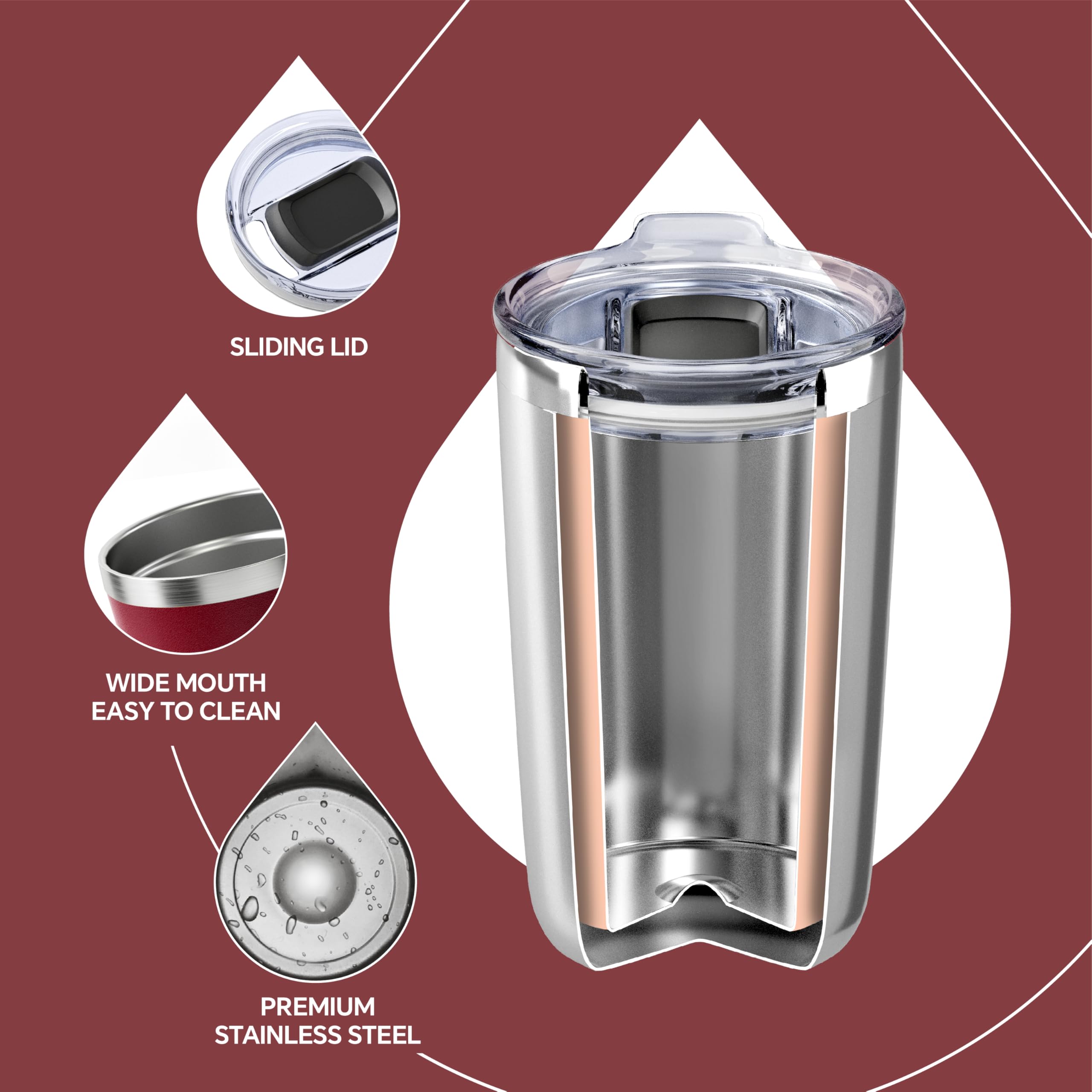 Insulated Ideus interior in 304 stainless steel to keep beverages fresh