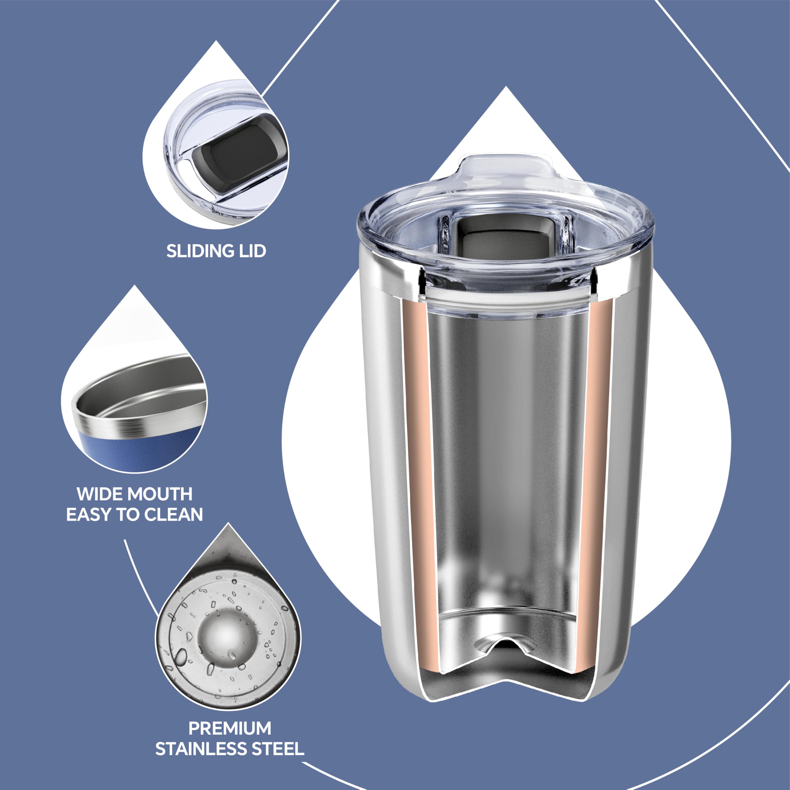 Interior 304 stainless steel with double-wall insulation keeps temperature