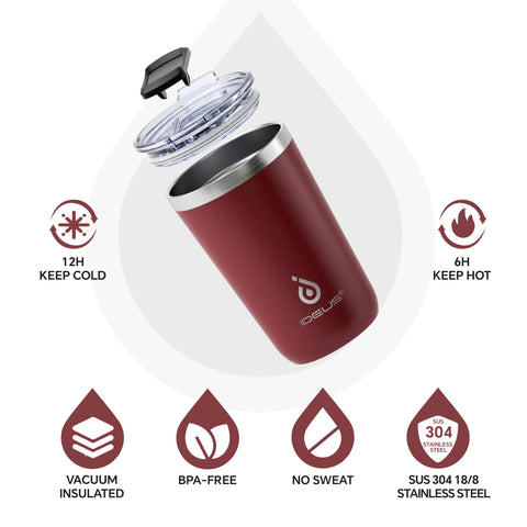 Ideus tumbler splash lid open, easy drinking access on the go