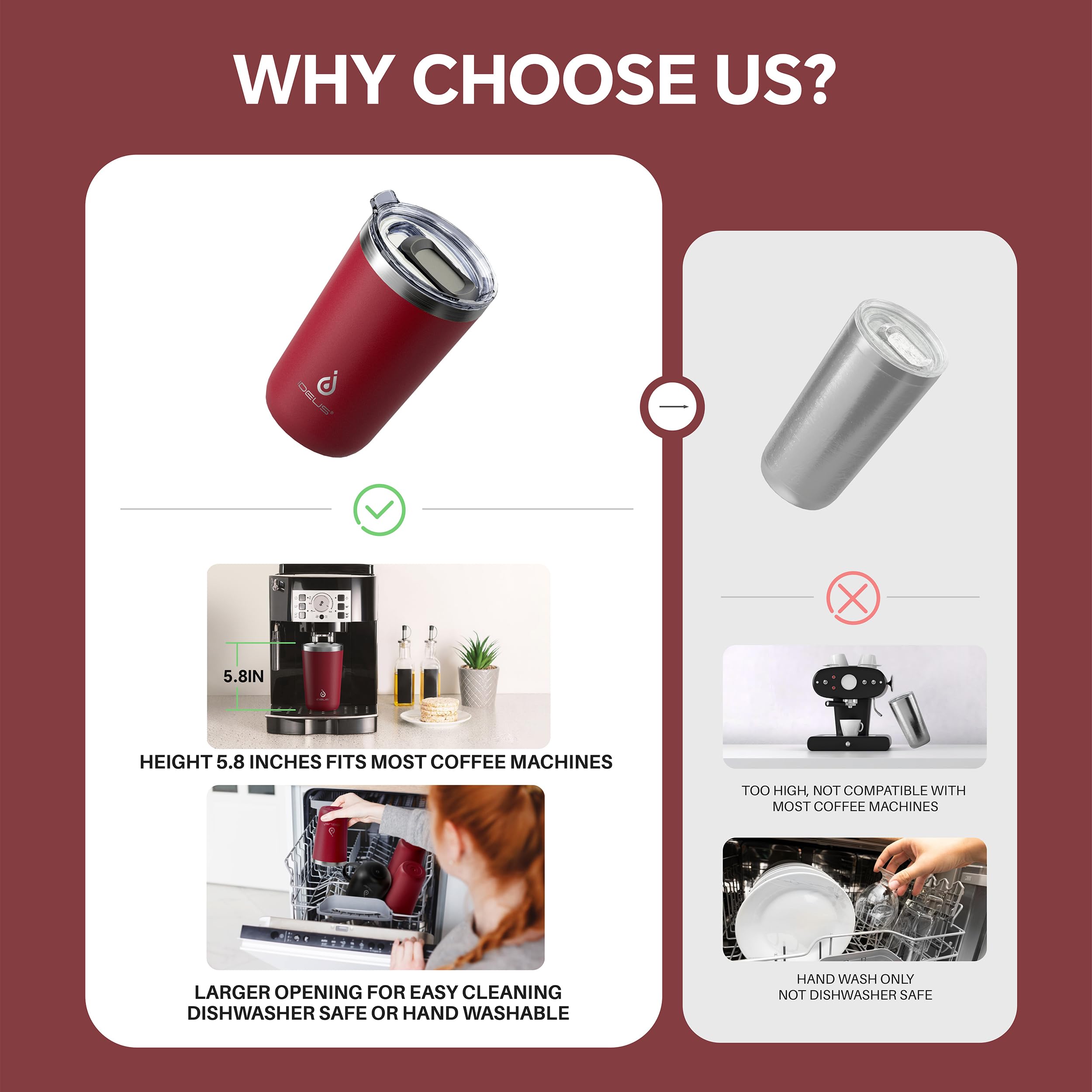 Wide mouth design of Ideus tumbler for easy ice infusion and cleaning