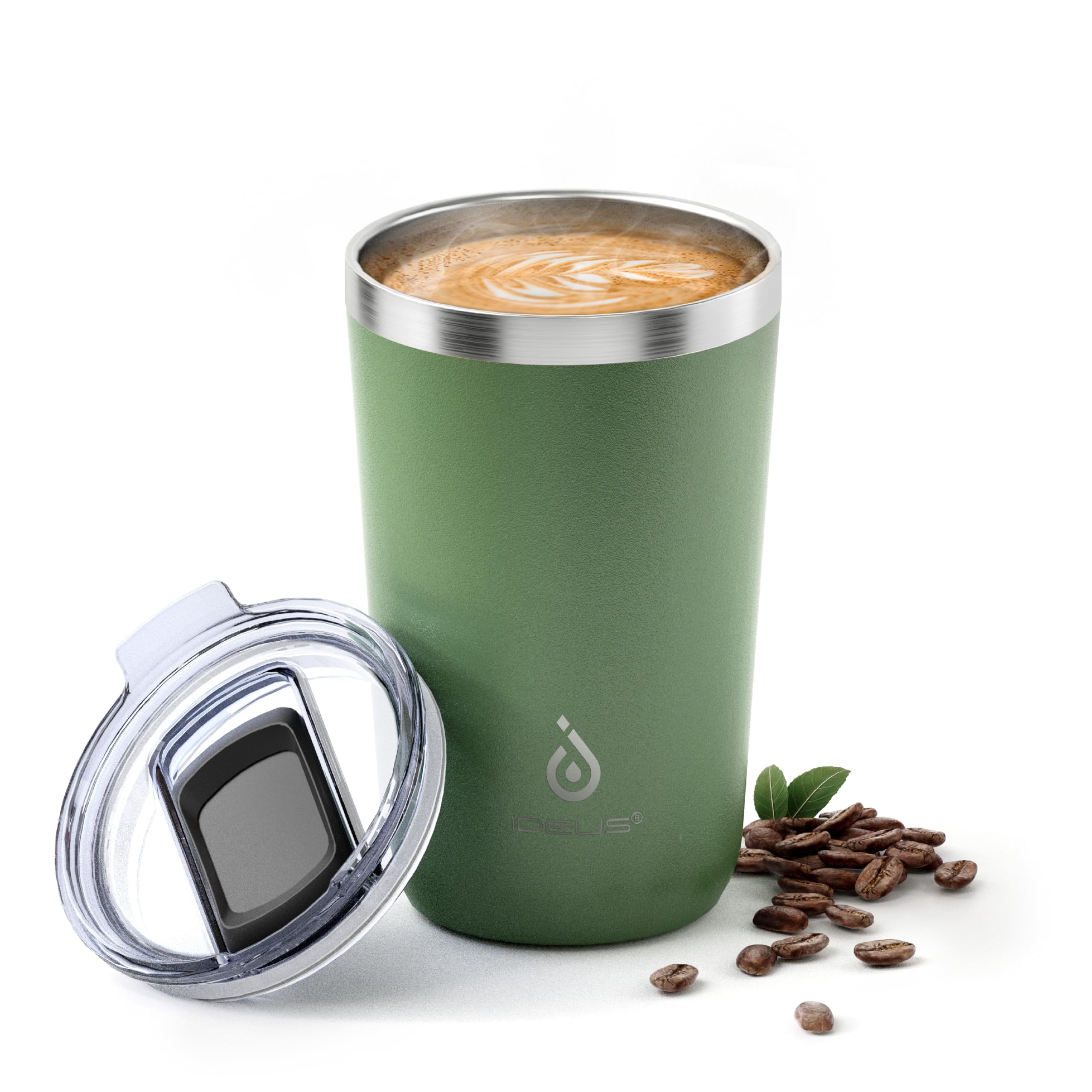 Ideus 20oz tumbler front view in Avocado Green with comfortable grip for everyday hydration.