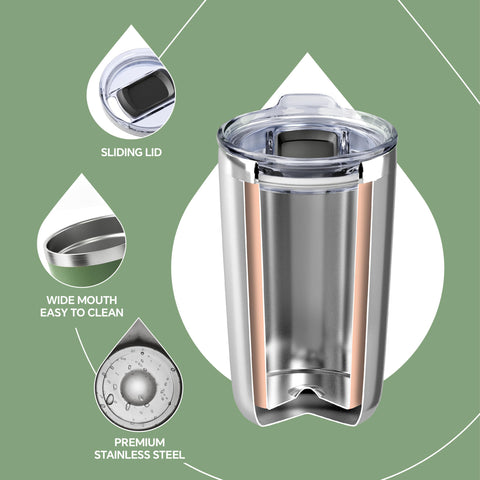 Ideus Avocado-Green lid splash-proof demonstrates spill-prevention during commutes.