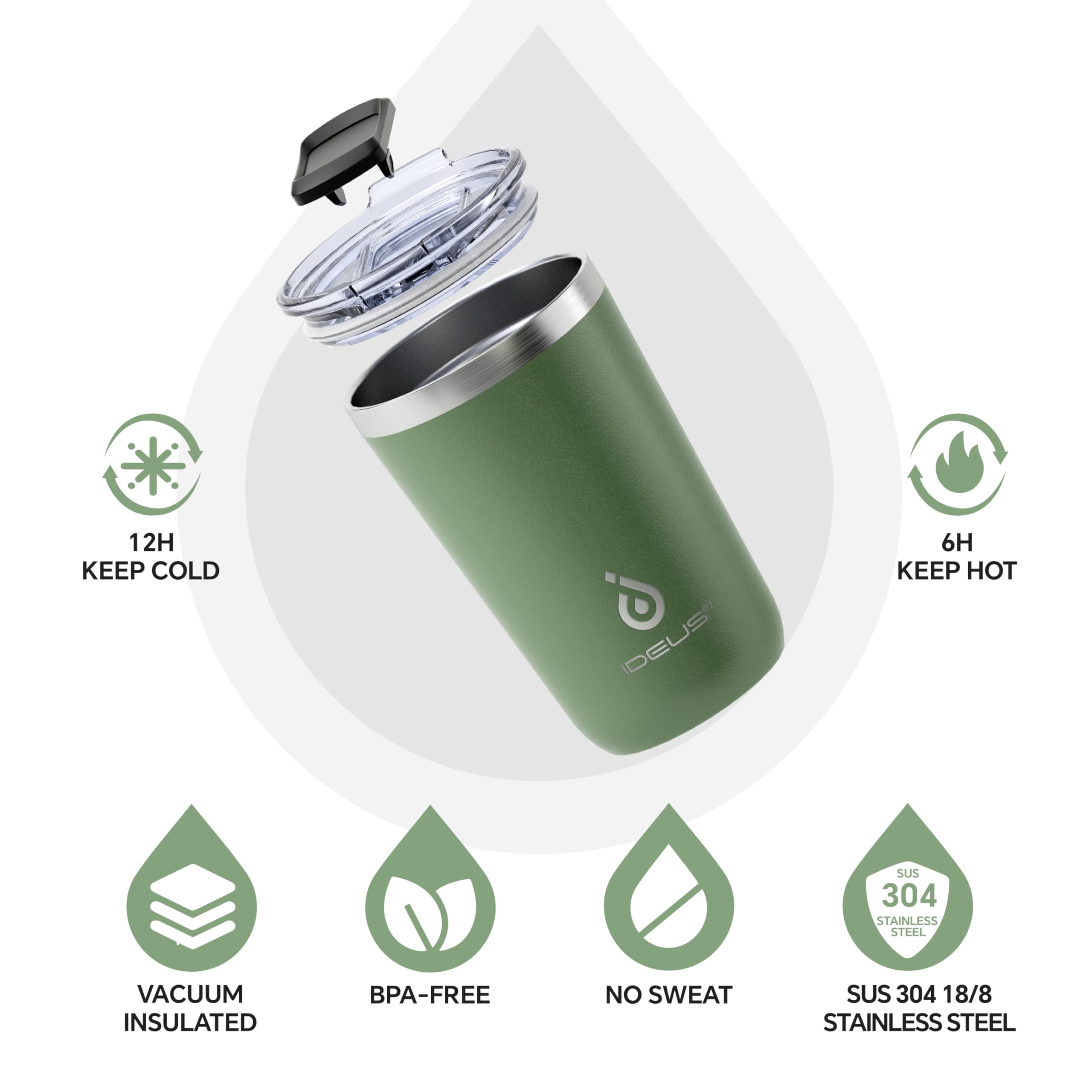 Ideus tumbler side profile highlights durable powder-coated finish for long-lasting color.