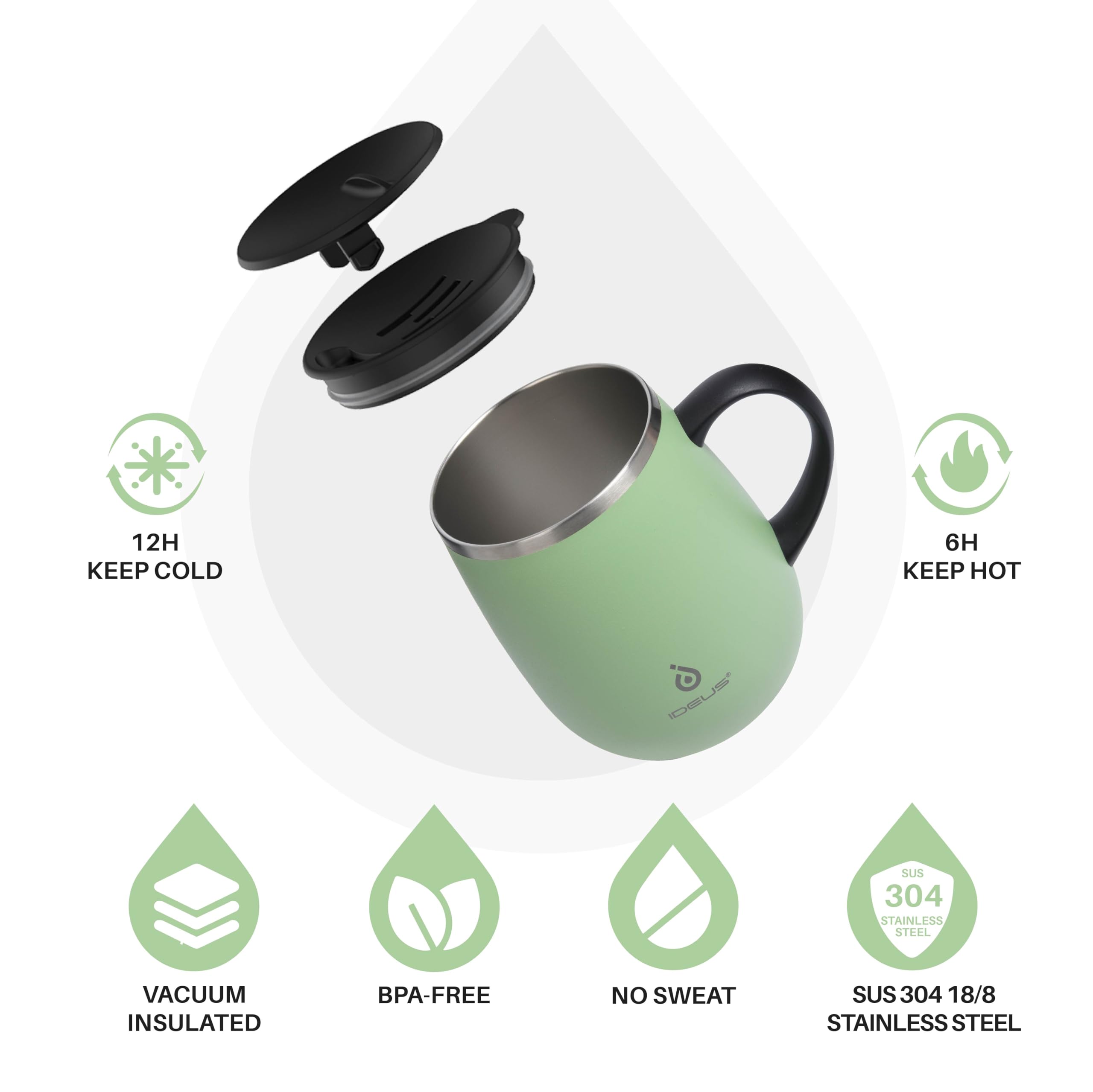 Interior double-wall stainless steel insulation preserves hot and cold beverages