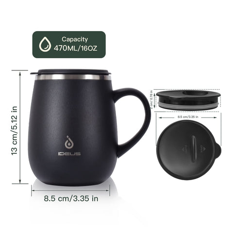 Ideus storm black thermal mug with double-wall vacuum keeps drinks at the right temperature.