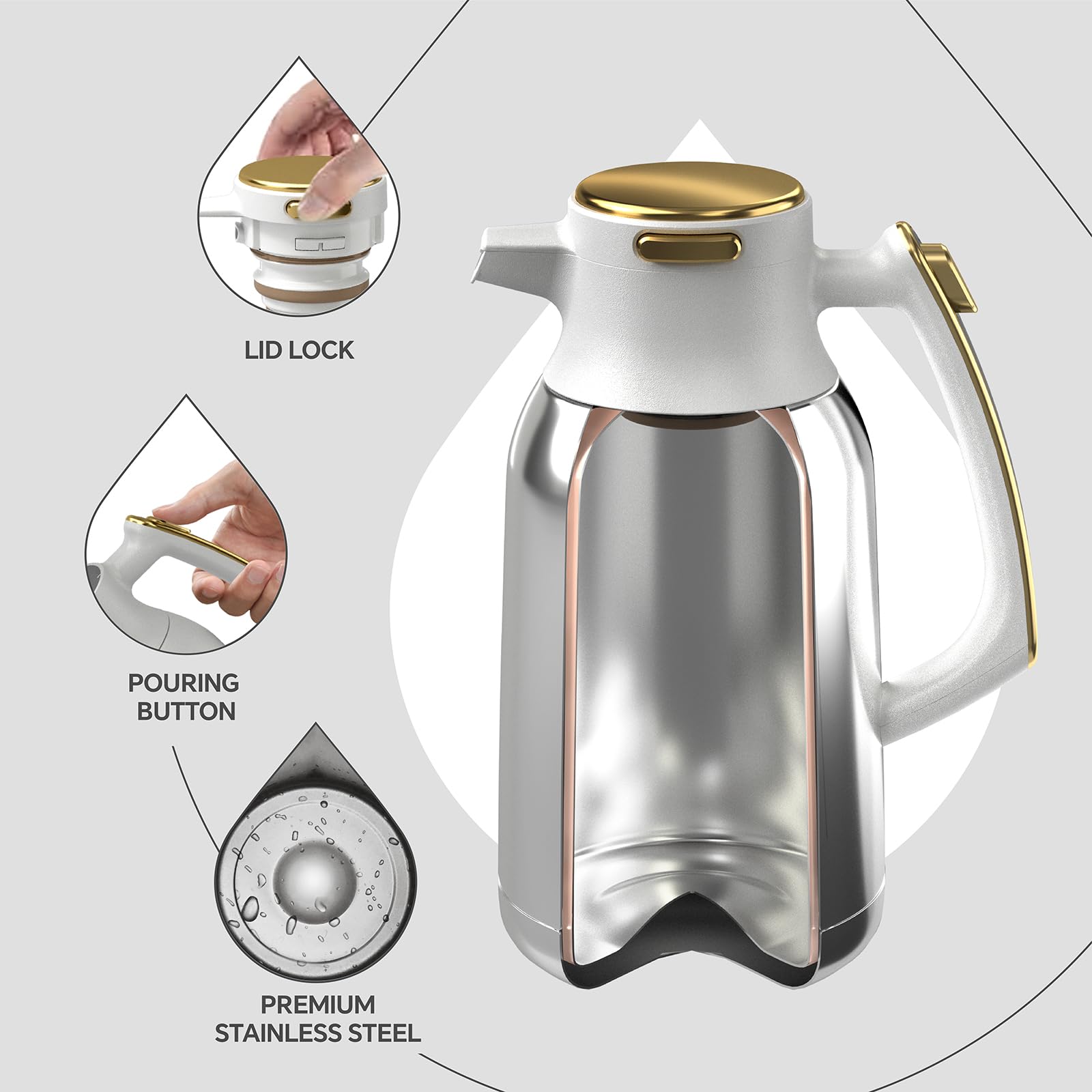 Ideus carafe with vacuum technology keeps beverages hot or cold.