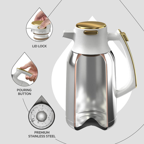 Ideus carafe with vacuum technology keeps beverages hot or cold.