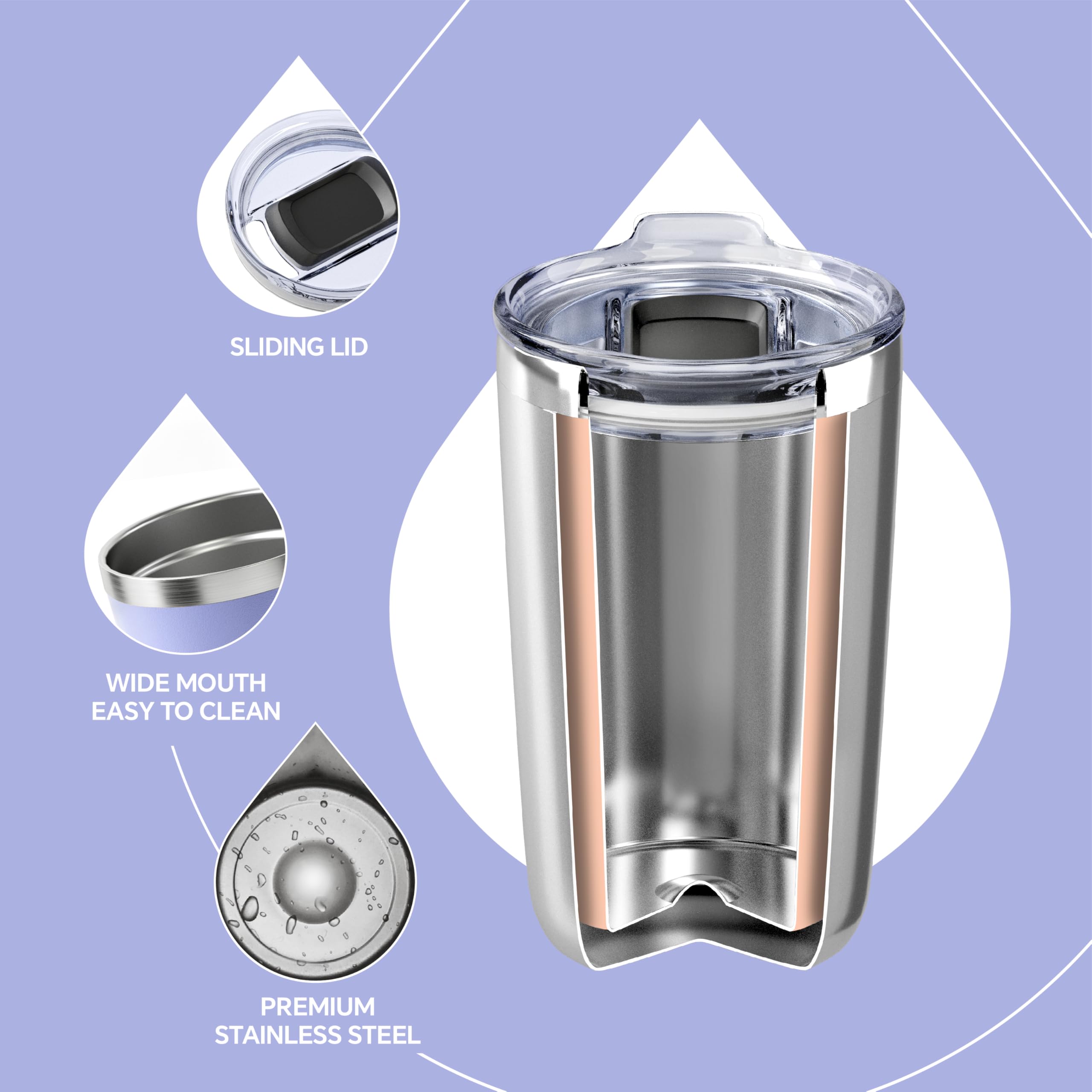 Ideus wide-mouth thermo mug for easy ice addition and simple cleaning