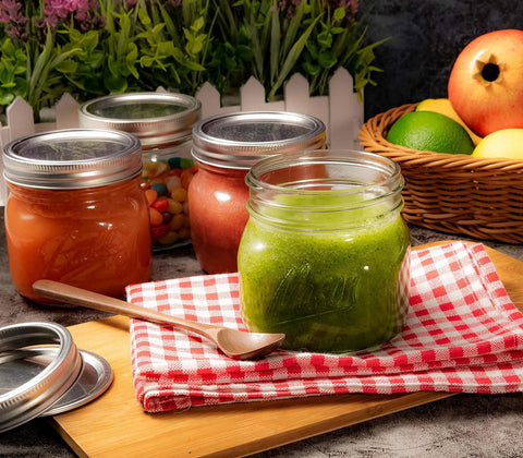 Ieavier durable glass jars are dishwasher safe and versatile for storage.