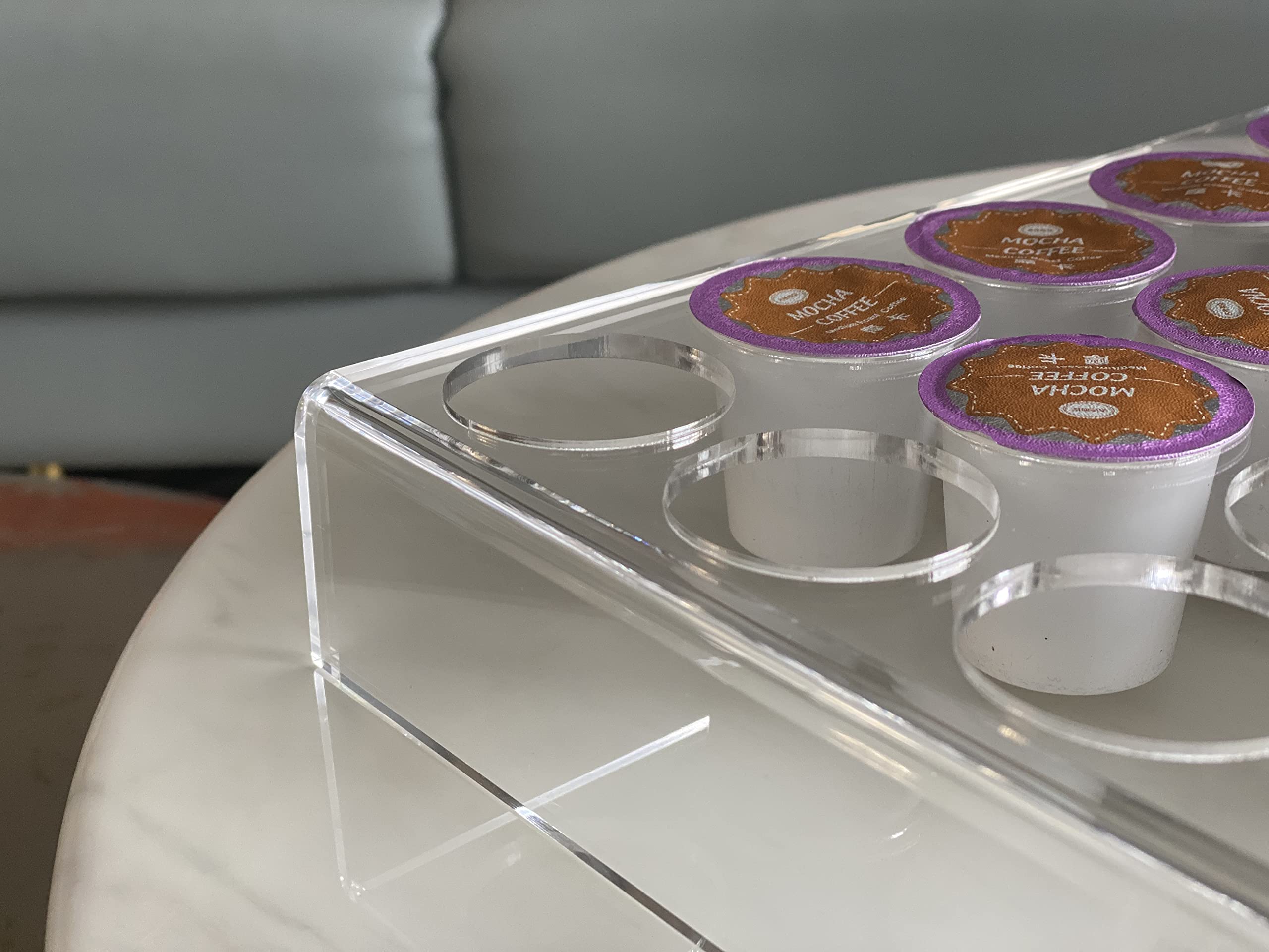 IEEK 2-pack organizer on kitchen counter shows glass-clear acrylic finish.