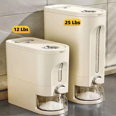 IEEK grain container with transparent scale window for real-time monitoring.