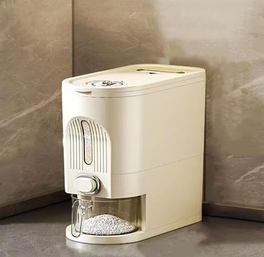 IEEK rice dispenser with lid showing clear capacity for easy prep.