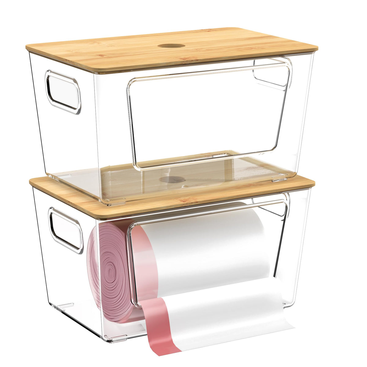 iEGrow trash bag holder stackable design keeps bags organized.