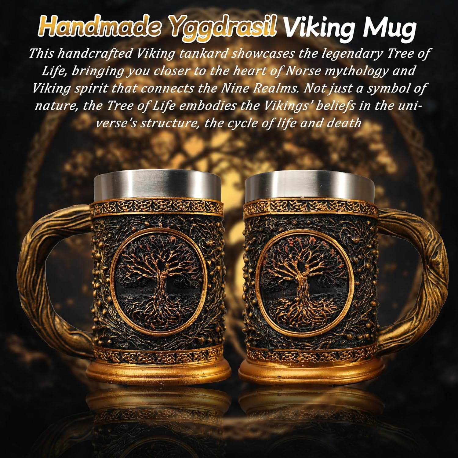 IELCJJ Heavy stainless steel tankard showcases durable build for everyday Viking-inspired sipping.