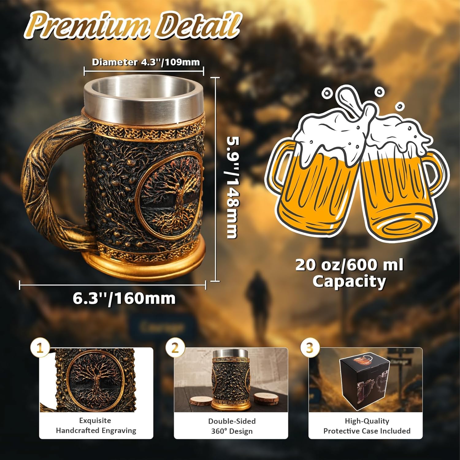 IELCJJ Medieval Celtic engraving enhances decor on mantel, shelf, or bar.