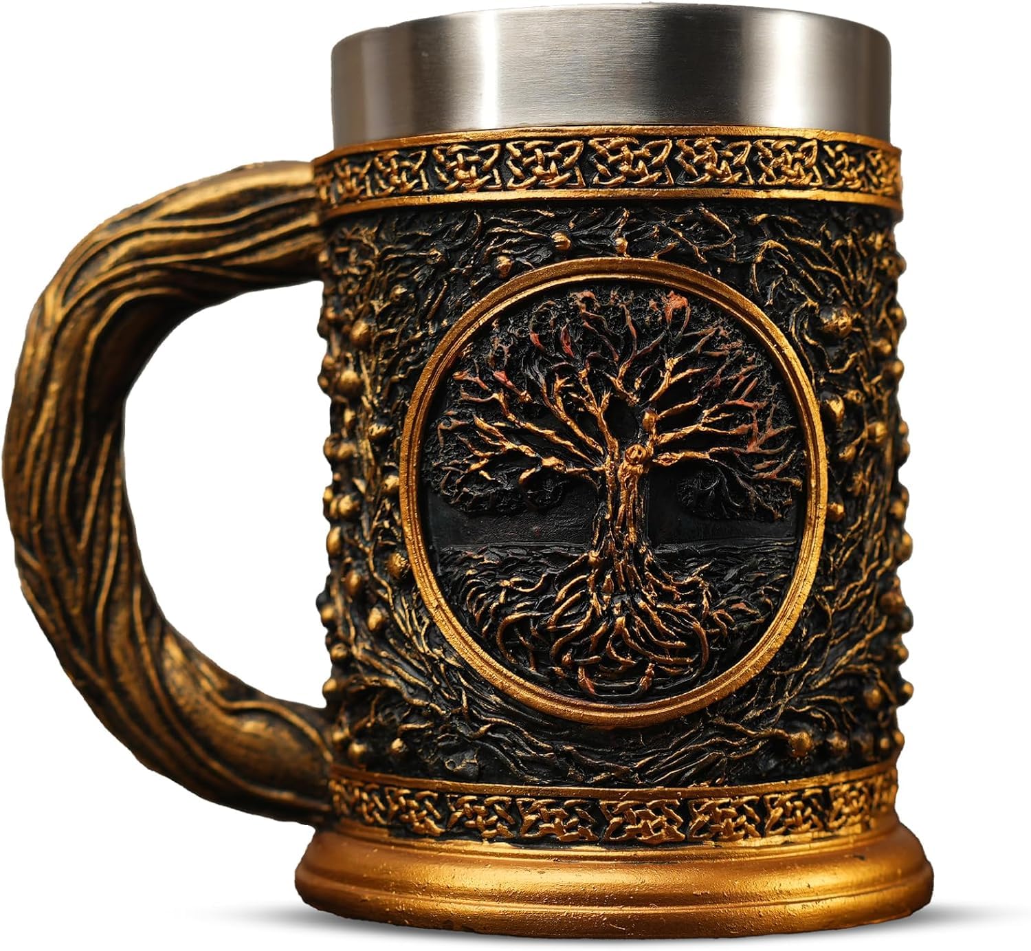 IELCJJ Viking mug with Yggdrasil tree engraving, ideal for beer, mead, or creative ritual.