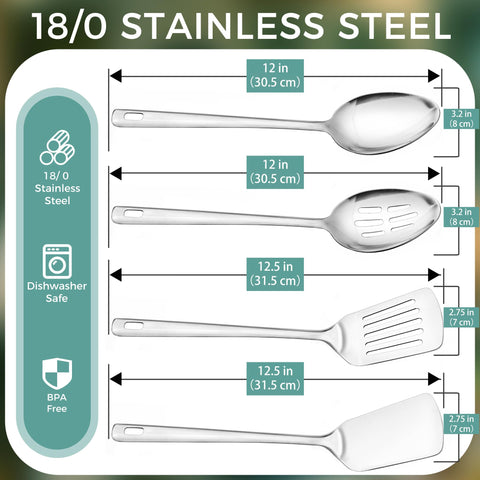 IFERRRENS 12-inch utensils in-hand use—sturdy handle for continuous serving and cooking.