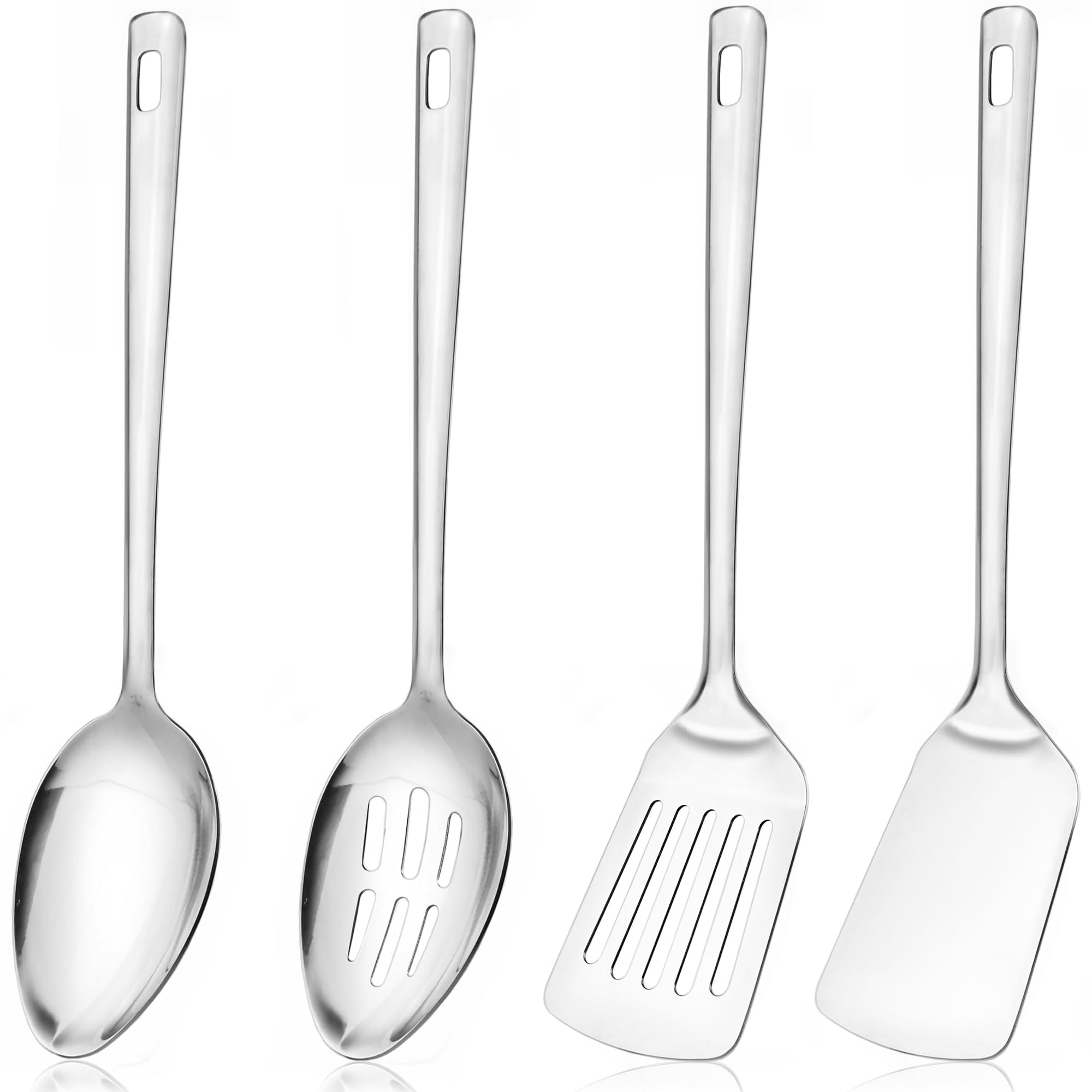 IFERRRENS 12-inch serving spoons and spatula set—front view for buffet presentation, durable stainless steel.