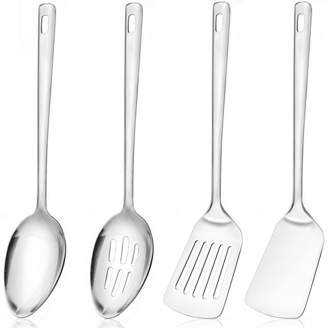 IFERRRENS 12-inch serving spoons and spatula set—front view for buffet presentation, durable stainless steel.