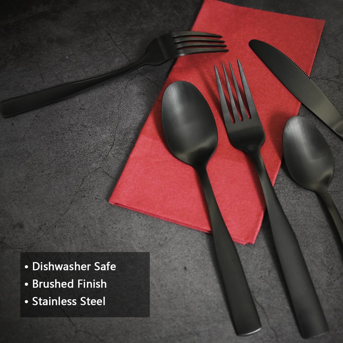 IFERRENS dishwasher-safe 18/0 stainless flatware shown ready for easy cleanup.