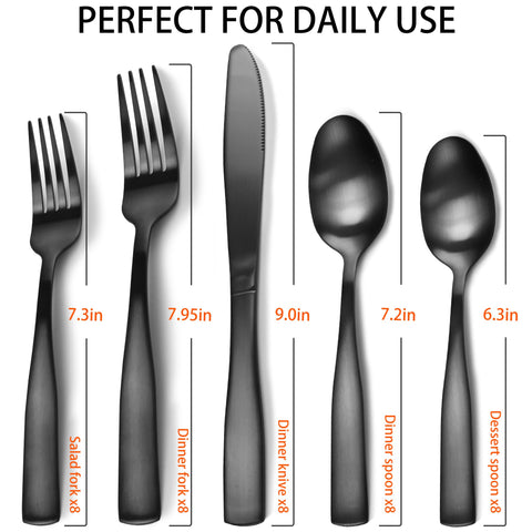 IFERRENS elegant black flatware set showcased as a gift-ready option for weddings or housewarmings.