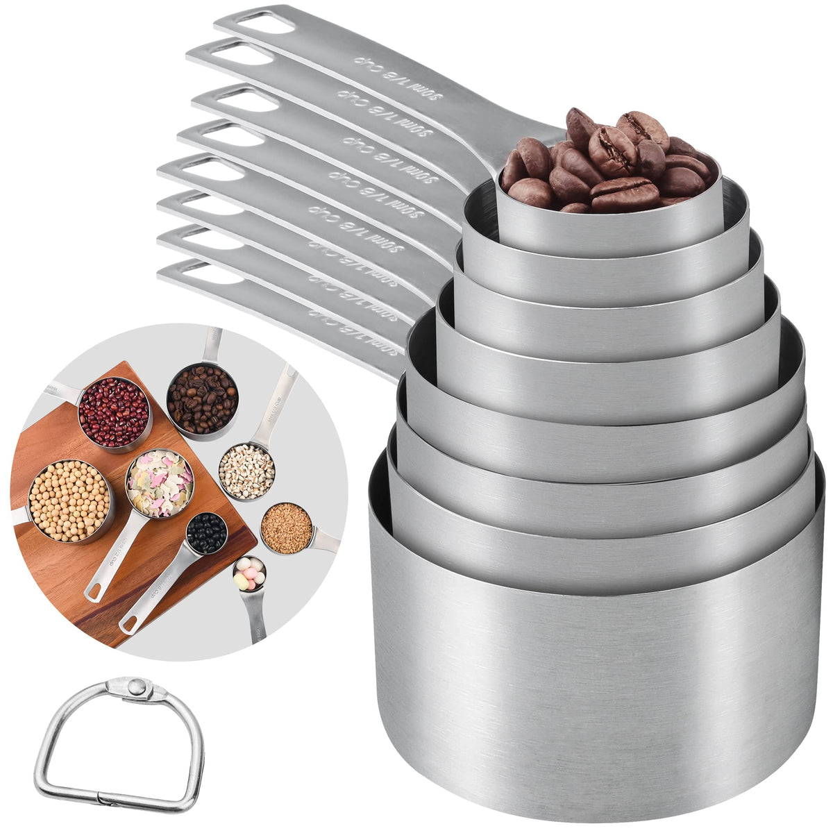 IFFMYJB measuring cups set with 8-piece stainless steel for durability.