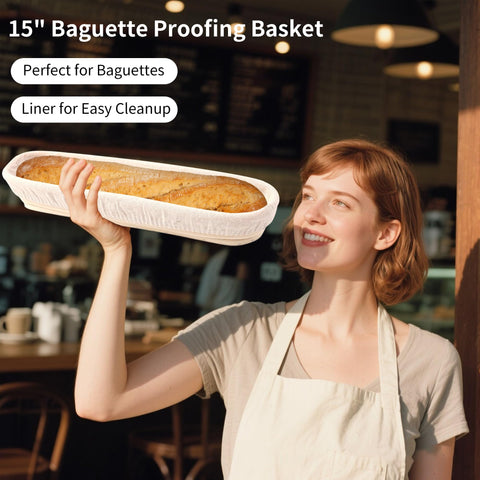 Ifory Banneton basket with liner enables easy dough release and quick cleanup.