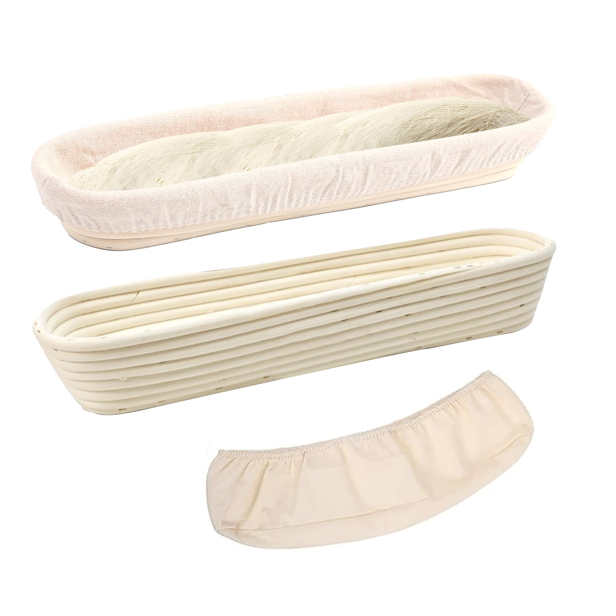 Ifory Banneton 15-inch baguette basket with natural rattan weave for shaping authentic home loaves.