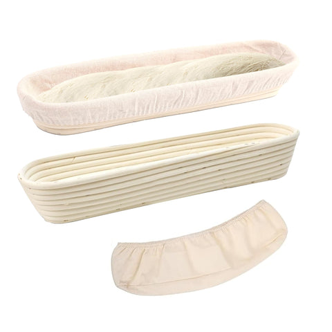 Ifory Banneton 15-inch baguette basket with natural rattan weave for shaping authentic home loaves.